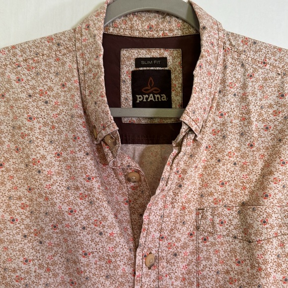 Prana Men’s Size Medium Slim Fit Floral Button Up Down Short Sleeve Shirt - Picture 5 of 14